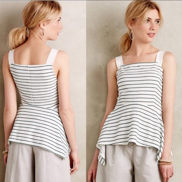 Anthropologie Tops - Deletta Anthro white green peplum top Small